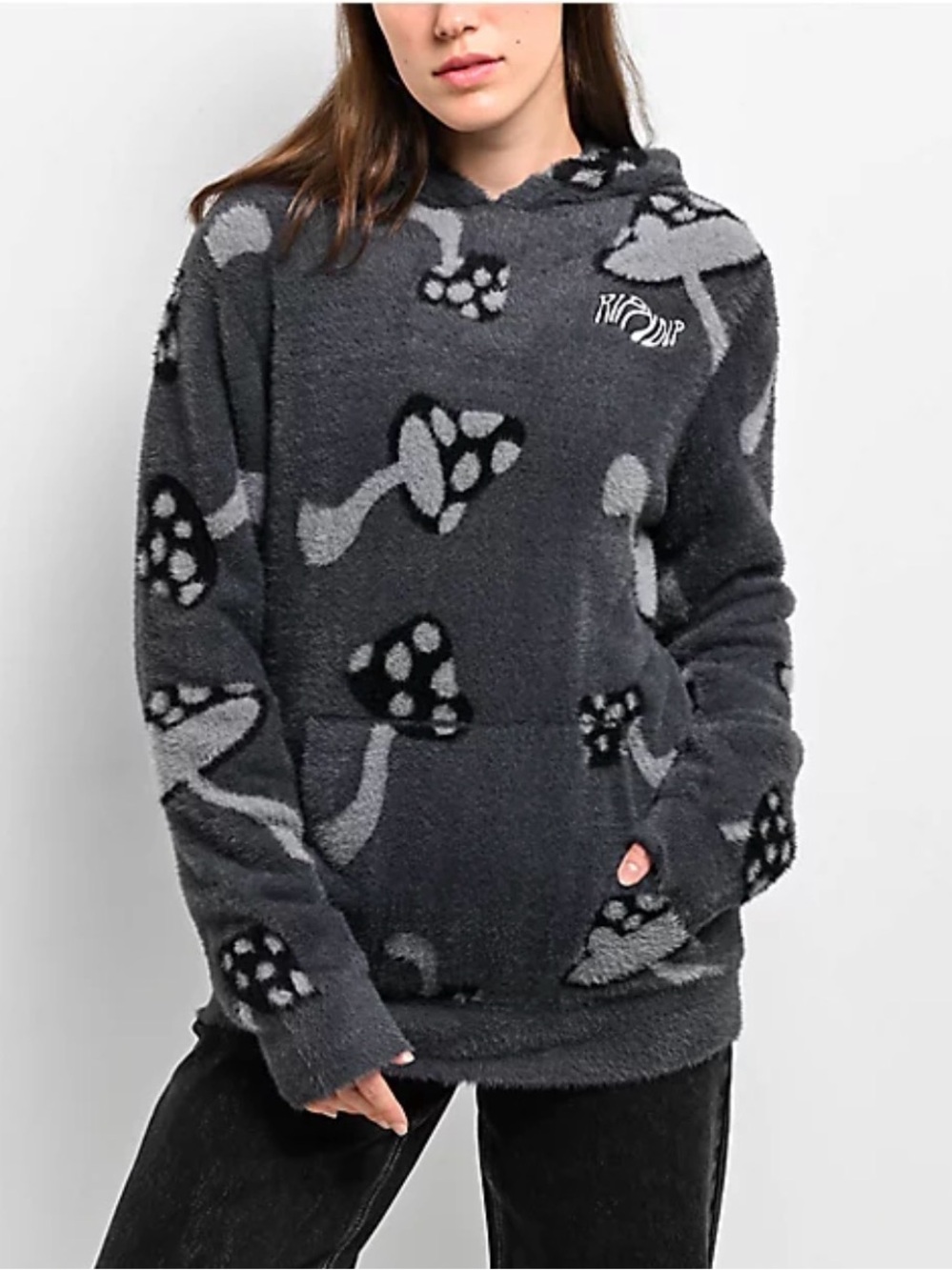 RIPNDIP Euphoria faux mohair gray mushrooms hoodie size small nwt